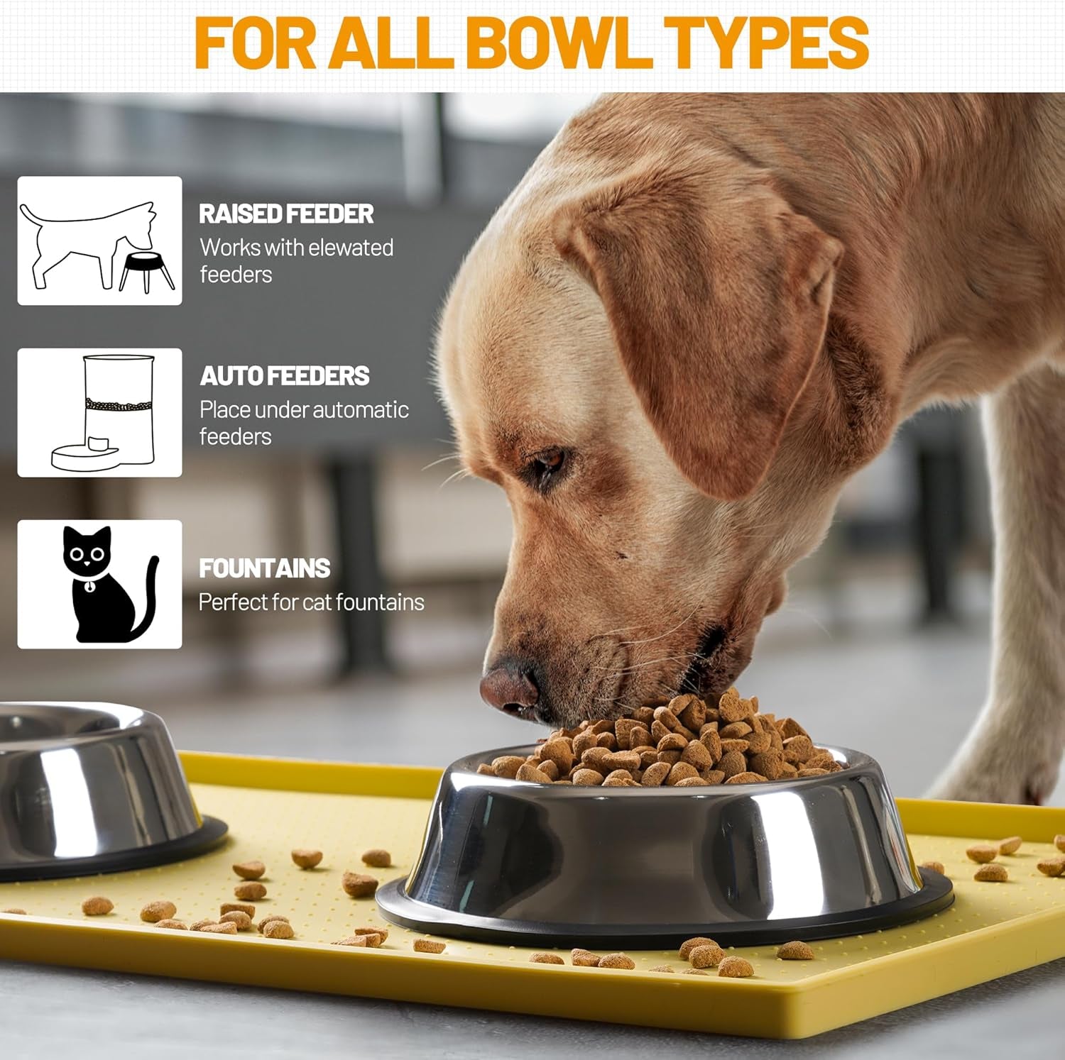 Dog Feeding Mat,100% Waterproof Food Grade Silicone Pet Food and Water Bowl Placemat,Dishwasher, High Raised Edge to Prevent Spills,Nonslip Tray to Stop Messes on Floor (24"X16"X0.5", Yellow) Pet's Supplies |