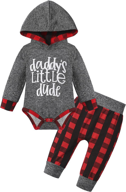 Newborn Baby Boy Clothes Plaid Letter Print Long Sleeve Hoodies + Long Pants 2PCS Fall Winter Outfits Set