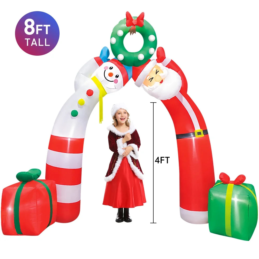 8' Christmas Inflatable Decorations, Xmas Blow up Archway, LED Lights, Outdoor Lawn Yard