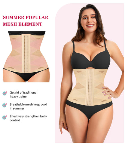 LODAY Waist Trainer for Women Corset Shapewear Tummy Control Body Shaper Cross Mesh Waist Cincher Postpartum Girdle
