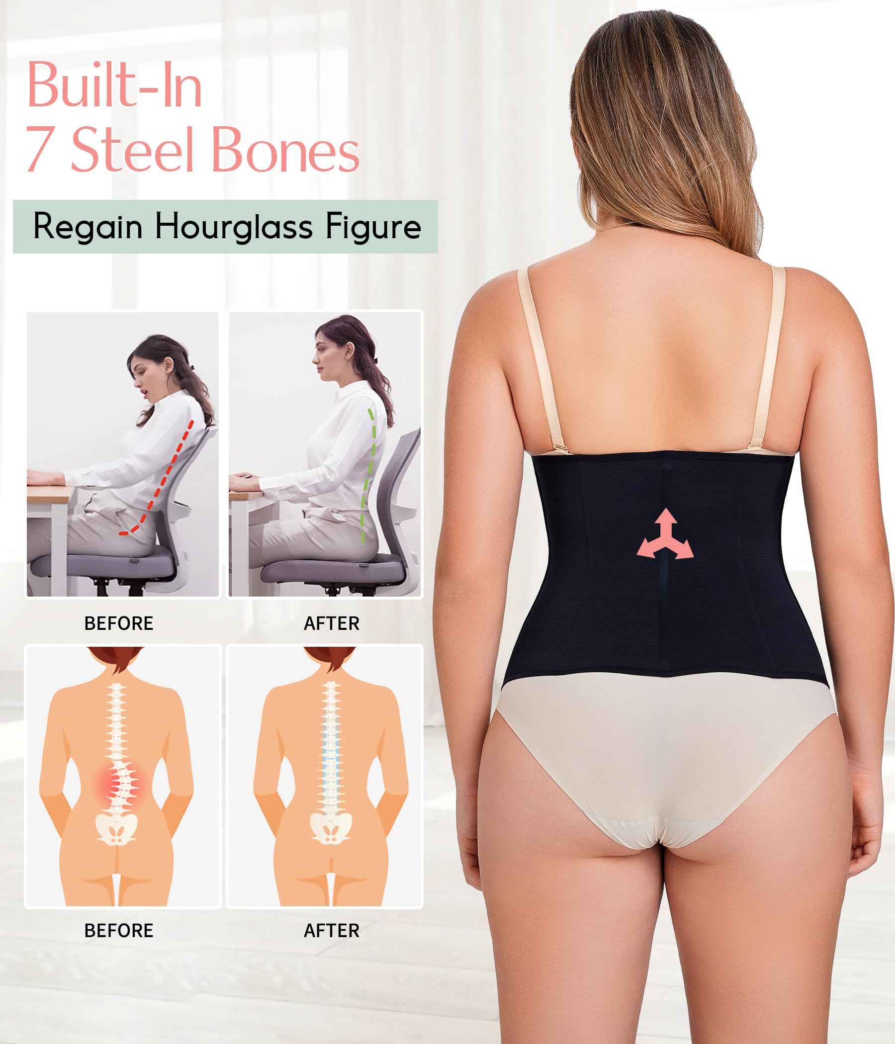 MERYOSZ Waist Trainer Corset Zipper Tummy Control Shapewear Breathable Waist Cincher for Women Body Shaper Sport Girdle