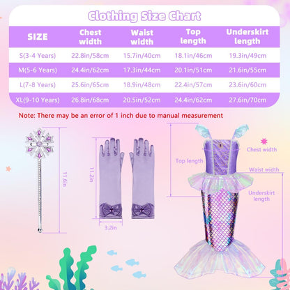 Meland Mermaid Dress - Little Mermaid Costume with Bag for Girls 3-10, Princess Dress Up for Birthday Gift, Halloween Costume