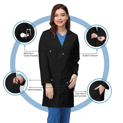 NY Threads Professional Lab Coat for Women, Long Sleeve Medical Coat