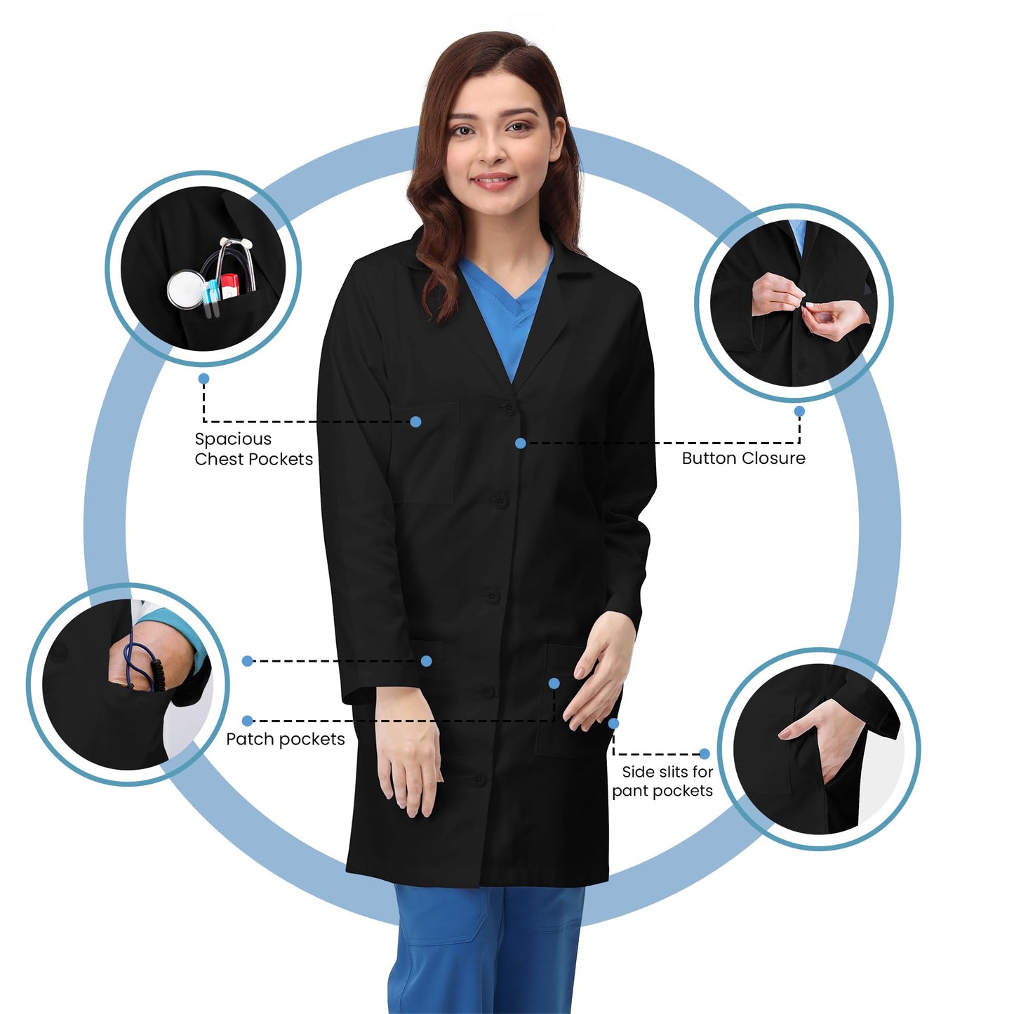 NY Threads Professional Lab Coat for Women, Long Sleeve Medical Coat