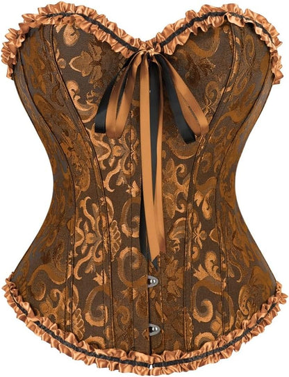 frawirshau Women's Lace Up Boned Overbust Corset Bustier Lingerie Bodyshaper Top