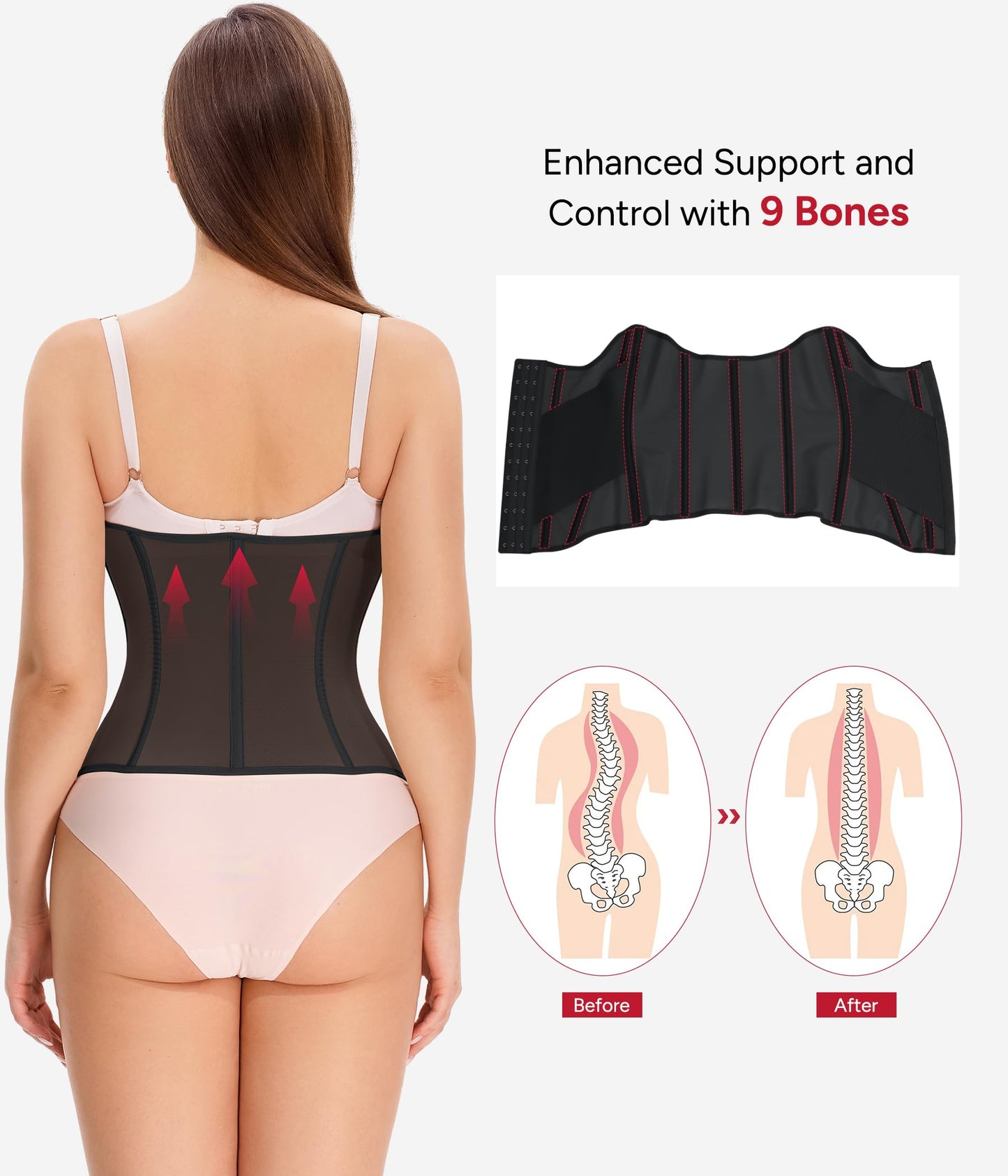 Nebility Waist Trainer for Women Corset Shapewear - Mesh Faja Body Shaper Waist Cincher Tummy Control Girdle Daily Wear