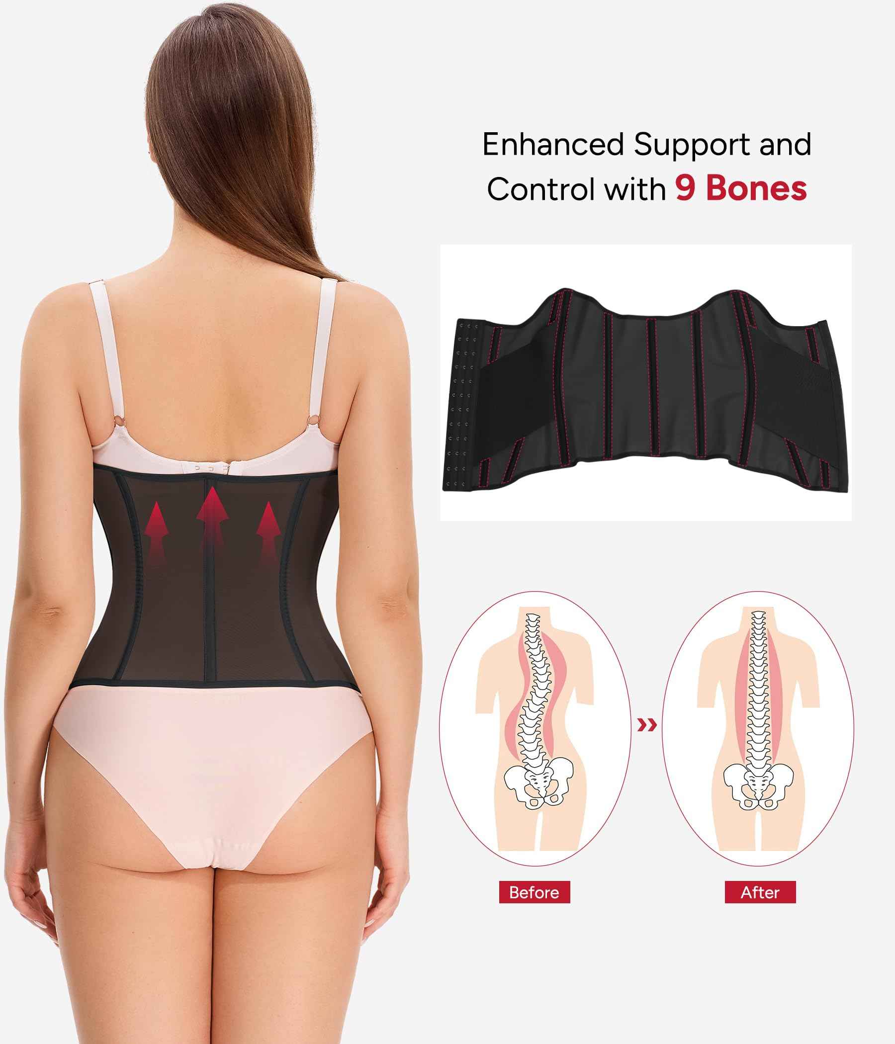 Nebility Waist Trainer for Women Corset Shapewear - Mesh Faja Body Shaper Waist Cincher Tummy Control Girdle Daily Wear