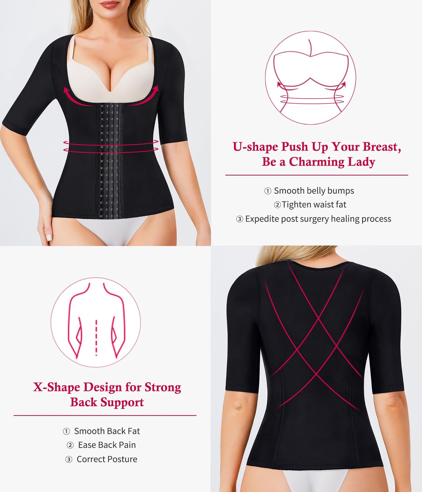 Gotoly Women Waist Trainer Corset Tummy Control Shapewear Upper Arm Shaper Post Surgical Slimmer Compression Tops