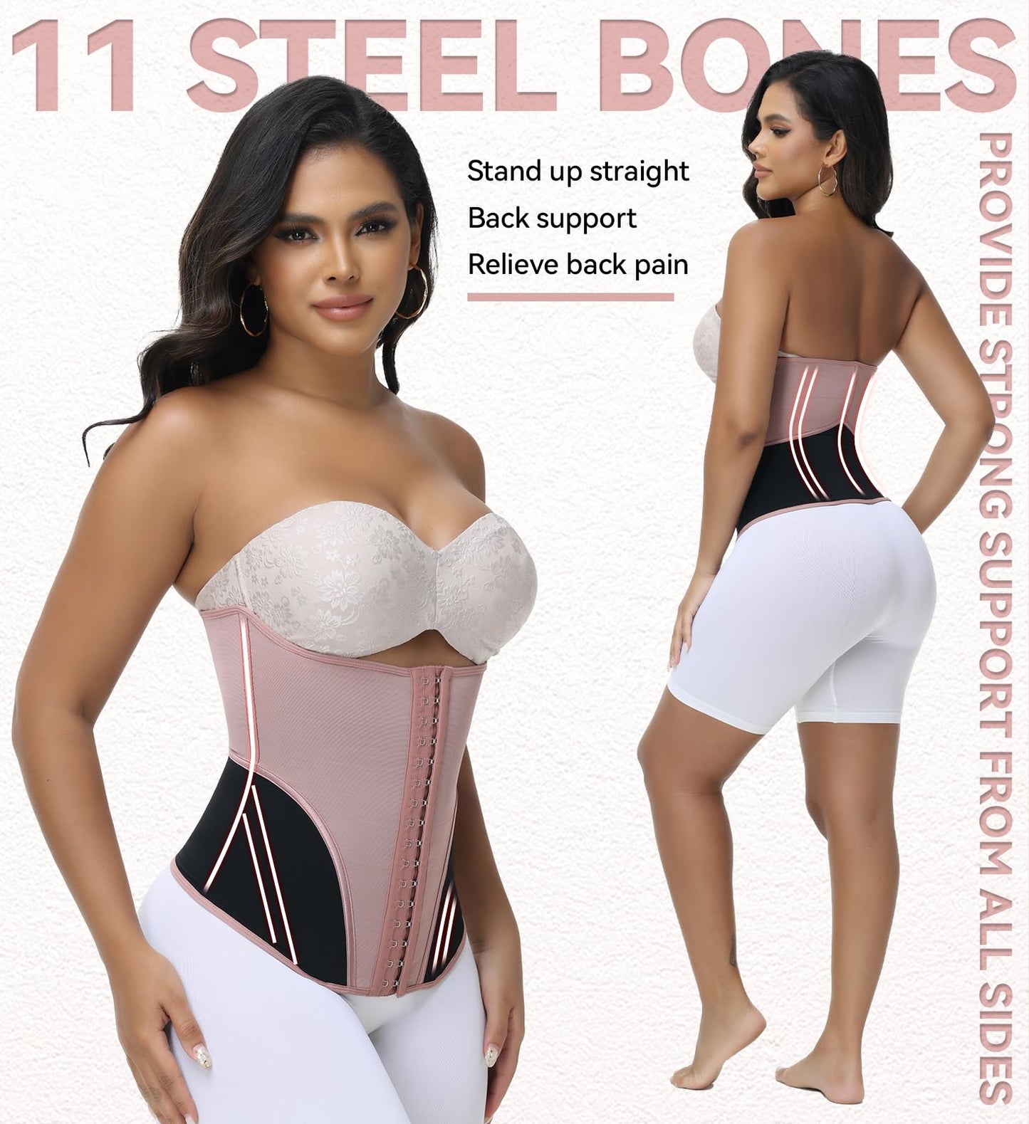 SHAPSHE Waist Trainer Corset for Women Tummy Control Waist Cincher Shapewear Workout Body Shaper Postpartum with Hooks