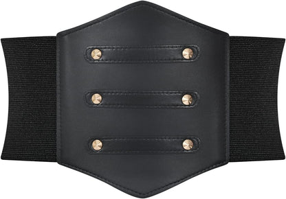 LEACOOLKEY Women Black Tied Waspie Belt, Lace-up Cinch Belt, Corset Elastic Waist Belt