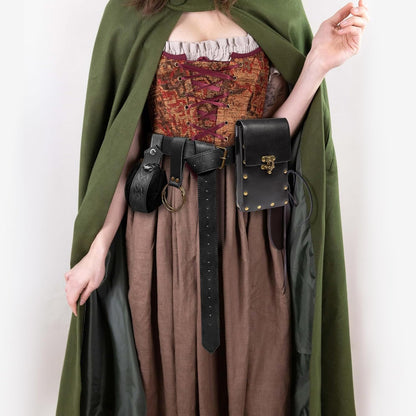 Belt Pouch Waist Bag Fanny Pack Steampunk Phone Holder Medieval Bag Leather Belt Renaissance Cosplay Costume Accessories (Tri-Black)