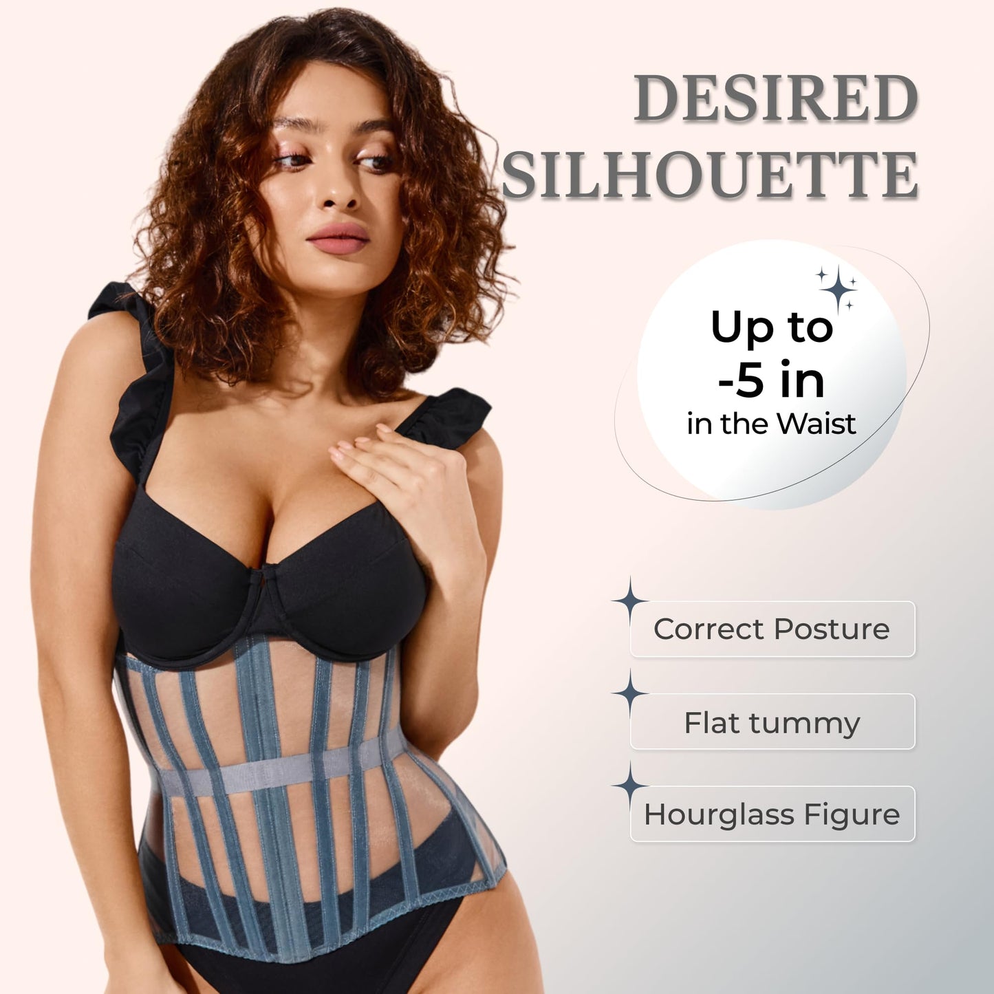 Mesh Corset Waist Trainer for Women - Underbust Corset Lace Up - Waist Cincher Shapewear - Body Shaper