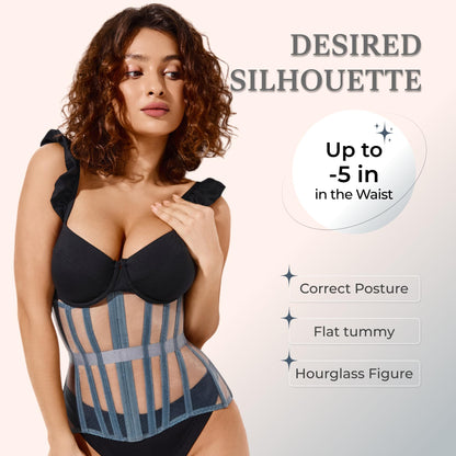 Mesh Corset Waist Trainer for Women - Underbust Corset Lace Up - Waist Cincher Shapewear - Body Shaper