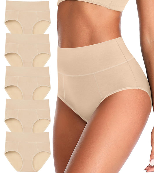 ASIMOON Tummy Control High Waisted Underwear for Women Cotton Plus Size Full Coverage Panties Ladies Briefs