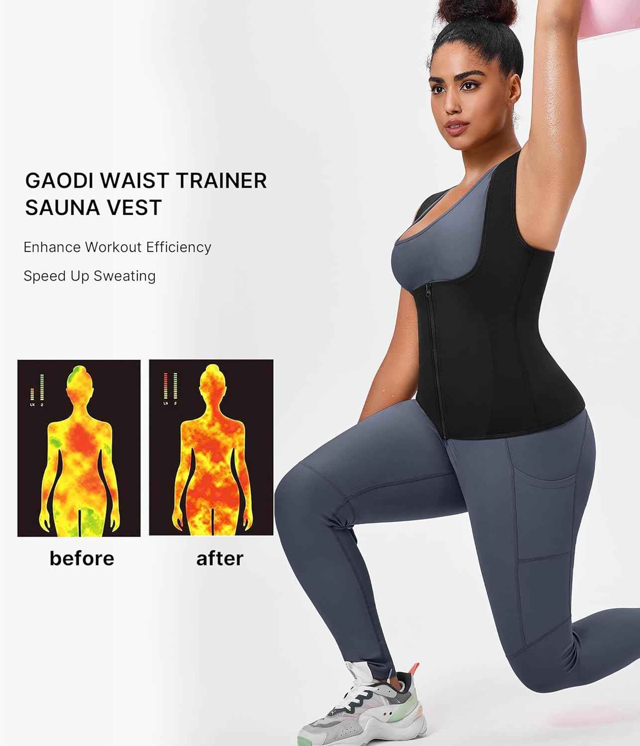 GAODI Women Waist Trainer Vest Slim Corset Workout Sweat Tank Top Zipper Compression Shirt Sauna Suit Body Shaper