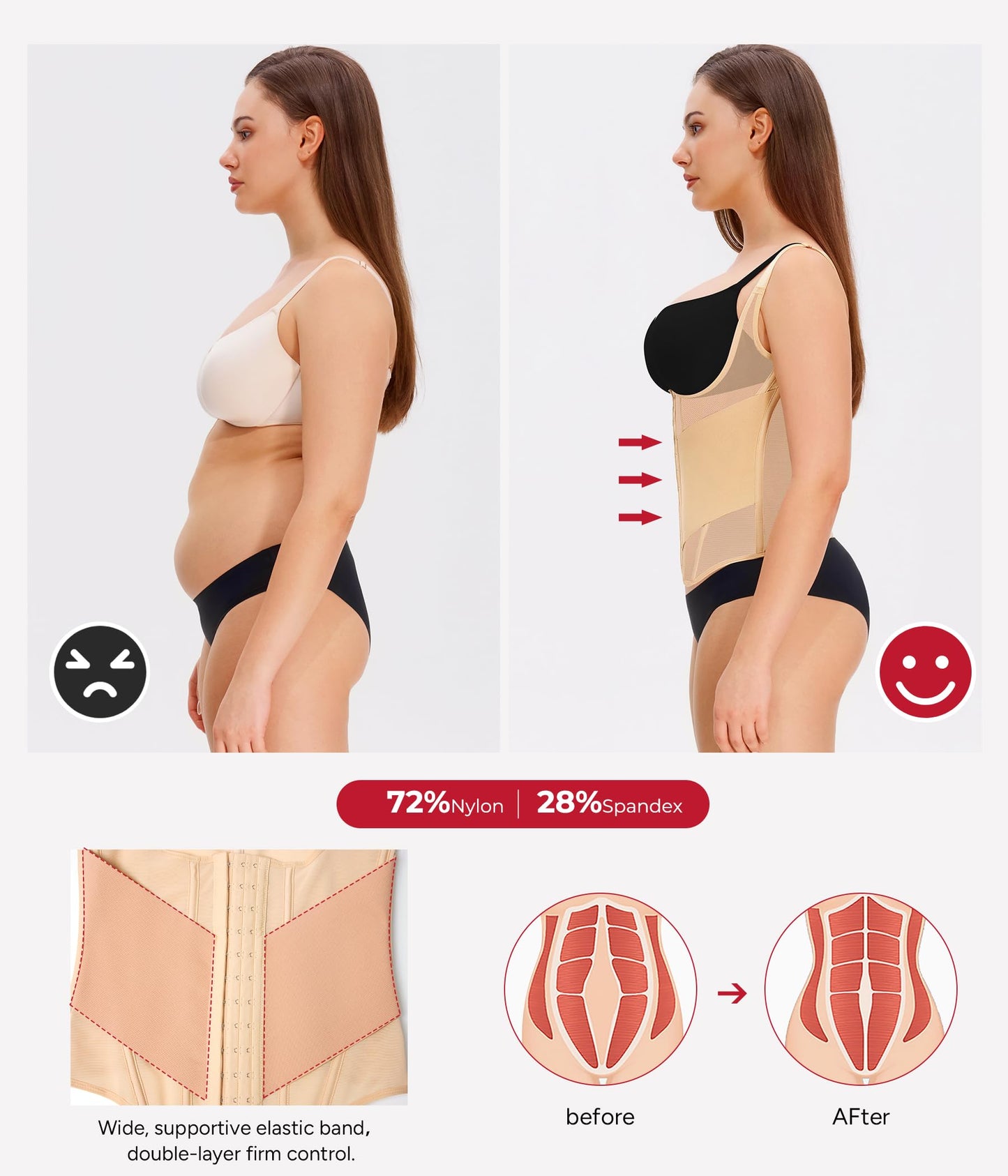 Nebility Waist Trainer for Women Corset Shapewear Tummy Control Body Shaper Top Waist Cincher Girdle with Adjustable Straps