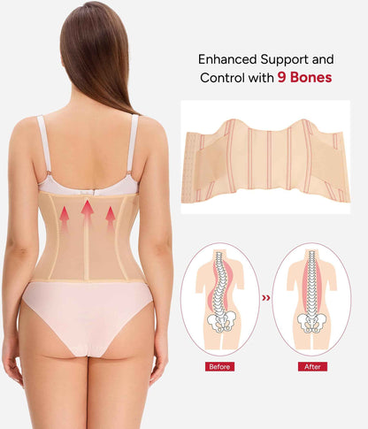 Nebility Waist Trainer for Women Corset Shapewear - Mesh Faja Body Shaper Waist Cincher Tummy Control Girdle Daily Wear