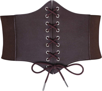 WHIPPY Women's Lace-up Corset Elastic Waist Belt, Tied Waspie Wide Belt for Women Halloween Costume