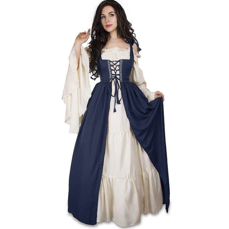 Renaissance Medieval Vintage Court Dress with Tie-Up Corset, Stage Performance Costume