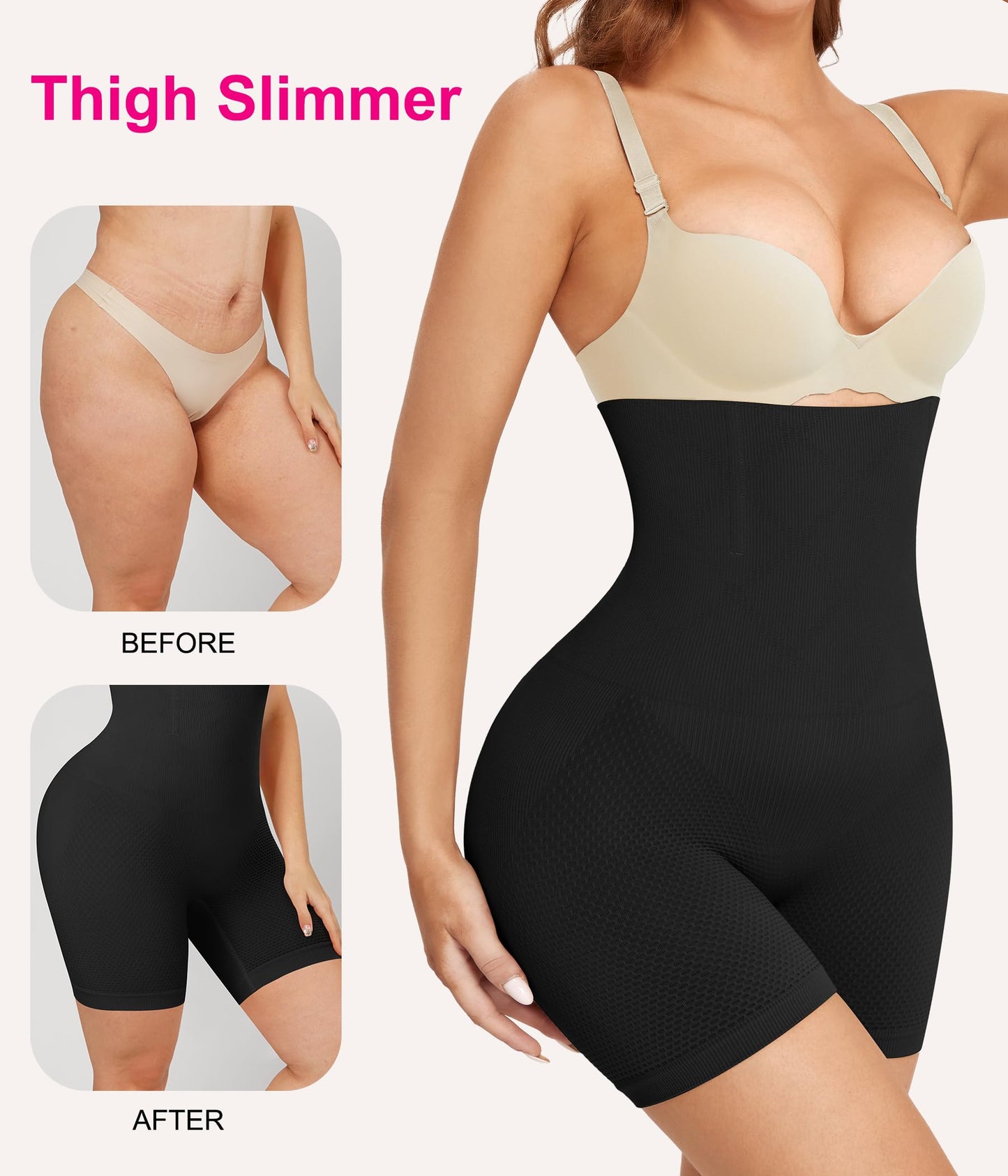 Nebility Womens' Shapewear Thigh Slimmer Tummy Control Body Shaper Shorts Butt Lifter Panties High Waist Trainer