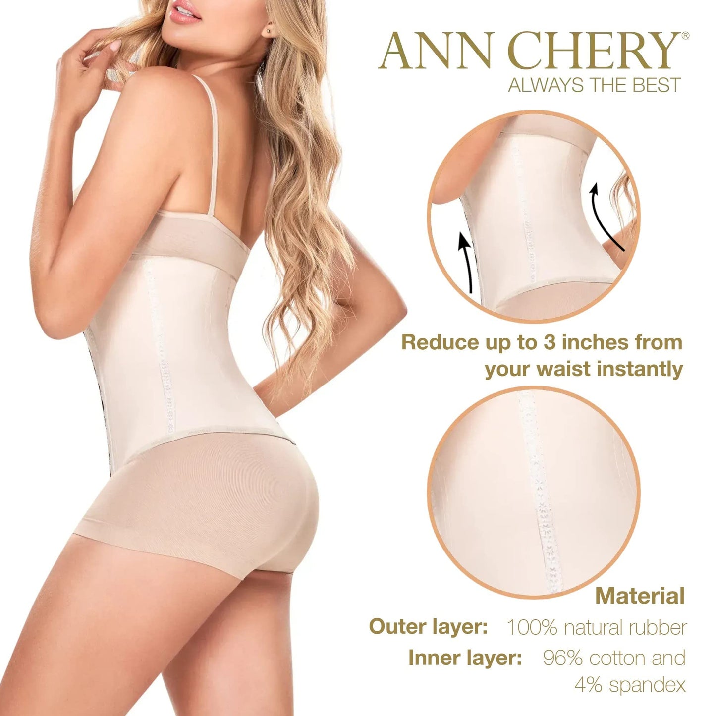 Ann Chery 2021 Latex Waist Trainer for Women |3 Hook Body Shaper|High Compression Colombian Waist Cincher |Daily & Sports Use