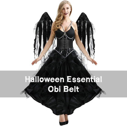 LEACOOLKEY Women Black Tied Waspie Belt, Lace-up Cinch Belt, Corset Elastic Waist Belt