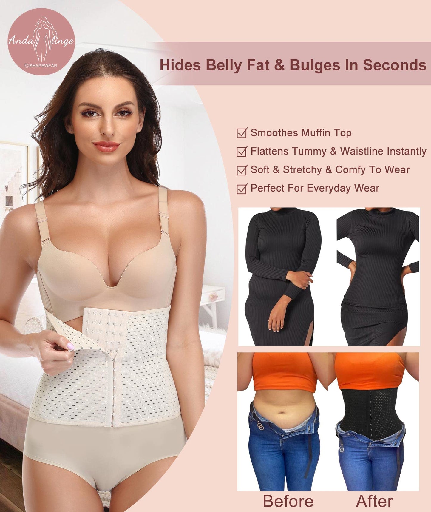 Waist Trainer for Women Lower Belly Fat Hourglass Body Shaper Waist Cincher Shapewear with Steel Bones Extender