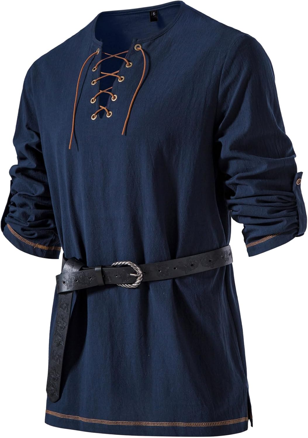Men's Pure Cotton Vintage Lace Up Shirts for Pirate Renaissance Viking Medieval Costume Without Belt