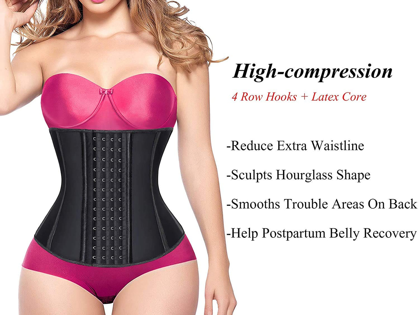 YIANNA Waist Trainer for Women Latex Underbust Waist Corsets Cincher Hourglass Body Shaper 4 Hooks