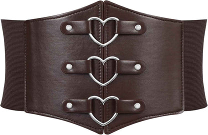 Women Corset Belt Metal O-Ring Heart-Ring Wide Elastic Waspie Waist Belt for Daily Cosplay Halloween Costumes