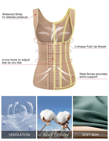 Ekouaer Women's Underbust Corset Waist Trainer Cincher Steel Boned Body Shaper Tummy Fat Burner S-4XL