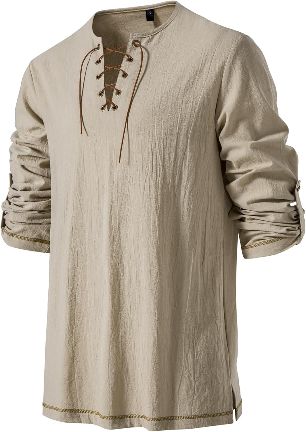 Men's Pure Cotton Vintage Lace Up Shirts for Pirate Renaissance Viking Medieval Costume Without Belt