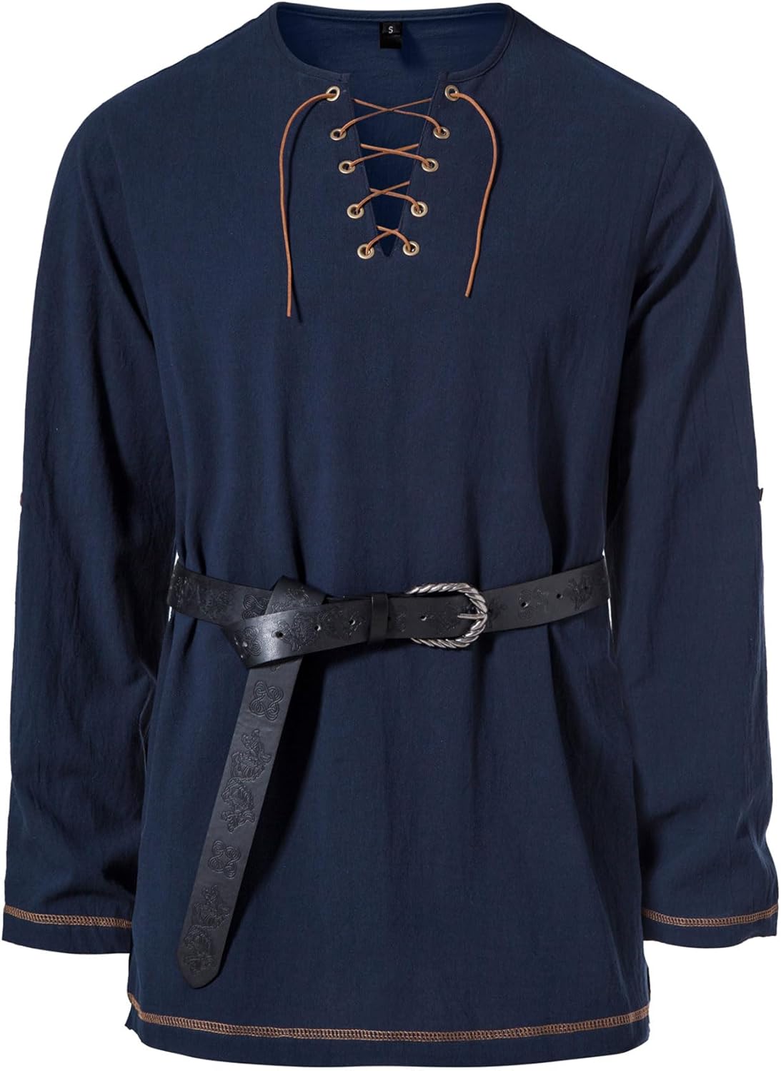 Men's Pure Cotton Vintage Lace Up Shirts for Pirate Renaissance Viking Medieval Costume Without Belt