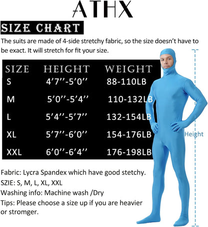 ATHX Men's and Women's Spandex Open Face Bodysuit Costume Adult Stretchy Halloween Cosplay Body Suit Zentai Suit Outfits