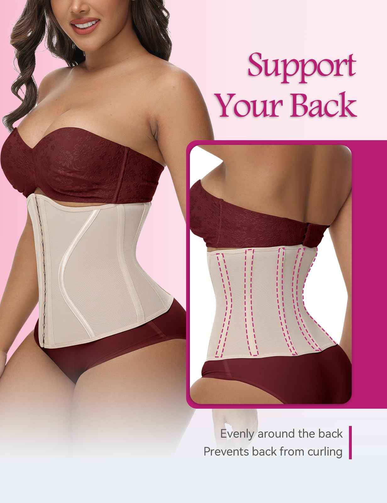 SHAPSHE Short Torso Waist Trainer for Women Corset Waist Cincher Shapewear Tummy Control Workout Hourglass Body Shaper