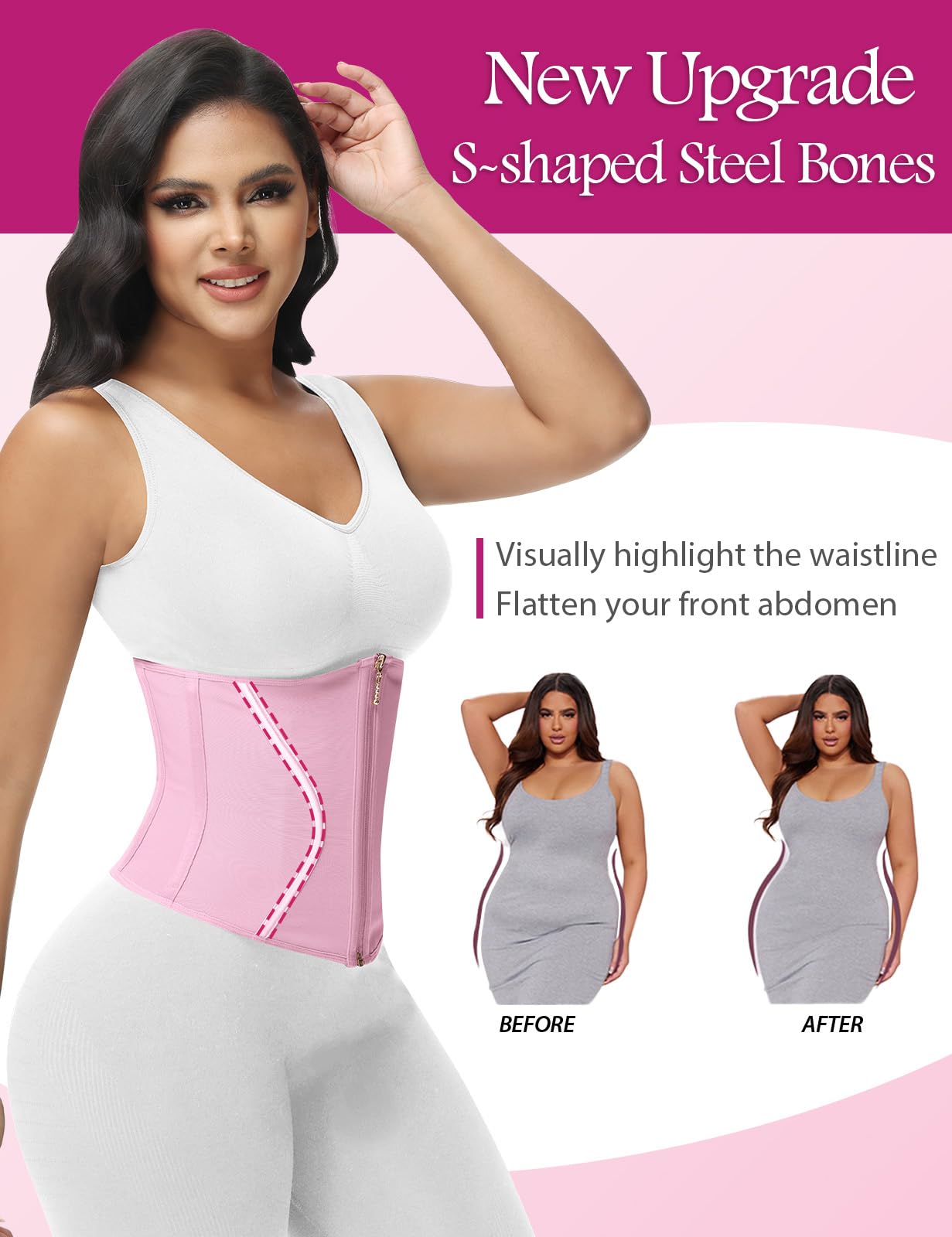 SHAPSHE Short Torso Waist Trainer for Women Corset Waist Cincher Shapewear Tummy Control Workout Hourglass Body Shaper