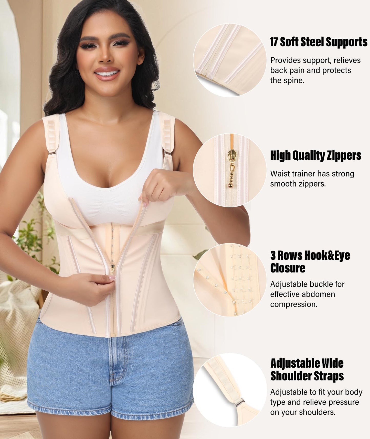 Waist Trainer For Women Corset Shapewear With Zipper Faja Body Shaper Tummy Control Girdle