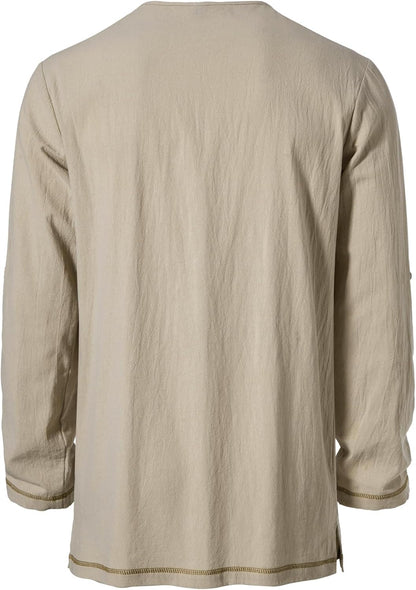 Men's Pure Cotton Vintage Lace Up Shirts for Pirate Renaissance Viking Medieval Costume Without Belt