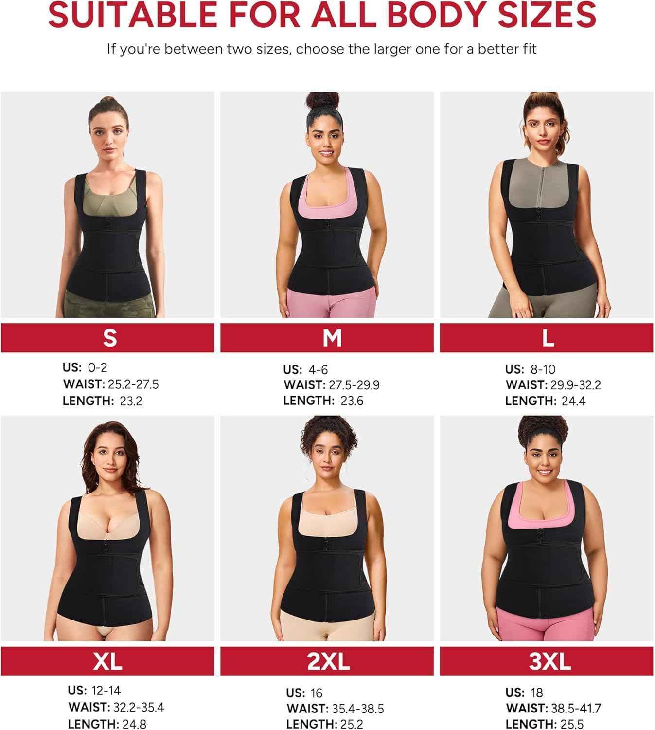 GAODI Women Waist Trainer Vest Slim Corset Neoprene Sauna Tank Top Zipper Workout Body Shaper Shirt (L, Black Sauna Vest)