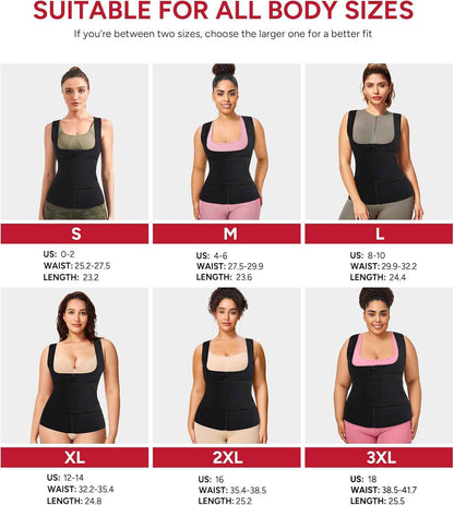 GAODI Women Waist Trainer Vest Slim Corset Neoprene Sauna Tank Top Zipper Workout Body Shaper Shirt (L, Black Sauna Vest)