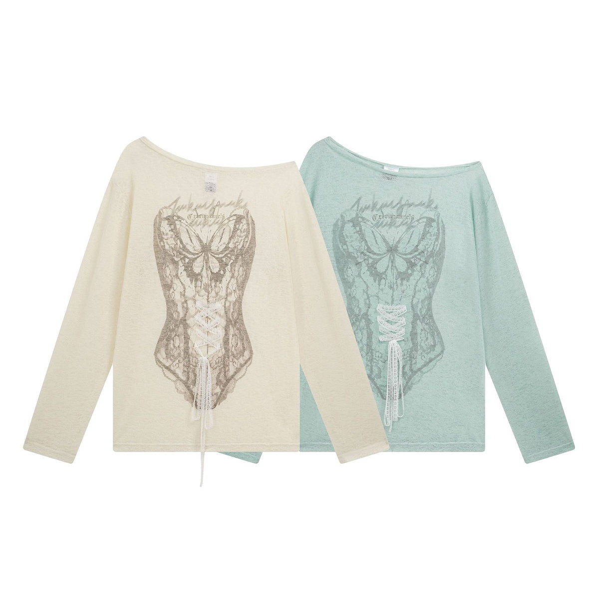 Corset Top Printed Off-Shoulder Lace Drawstring Sweet