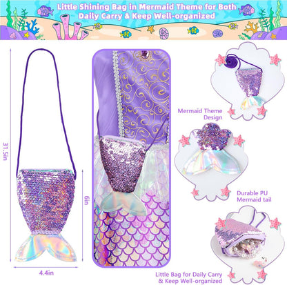 Meland Mermaid Dress - Little Mermaid Costume with Bag for Girls 3-10, Princess Dress Up for Birthday Gift, Halloween Costume