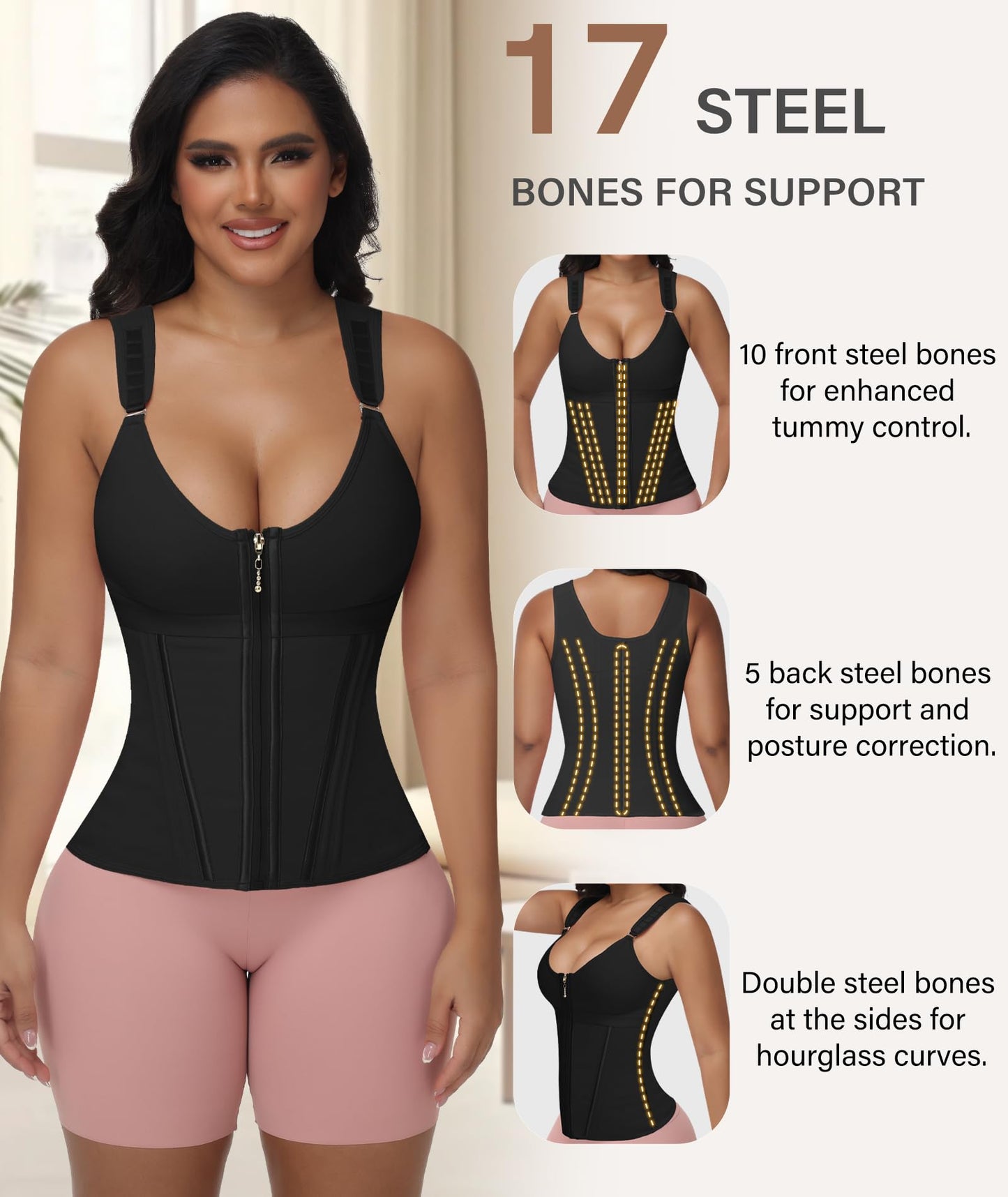 Waist Trainer For Women Corset Shapewear With Zipper Faja Body Shaper Tummy Control Girdle