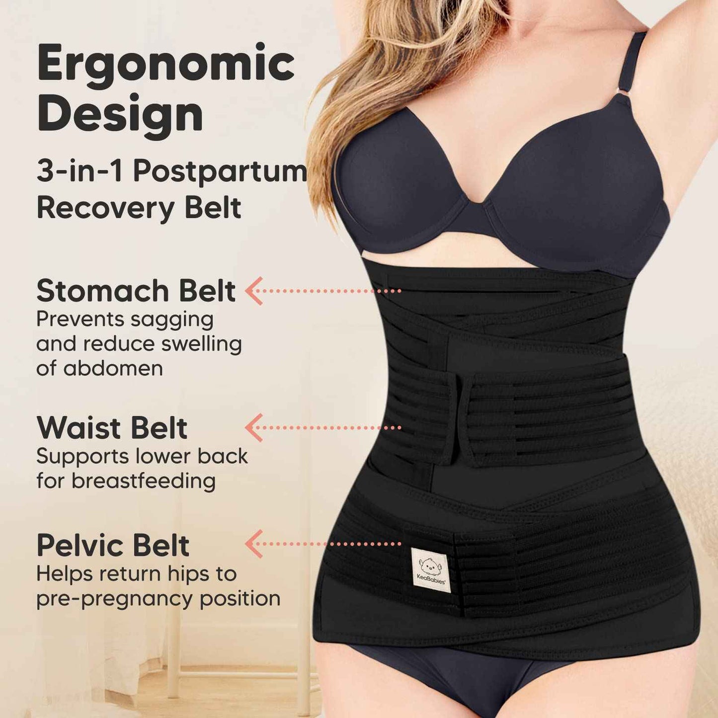 3 in 1 Postpartum Belly Support Recovery Wrap – Postpartum Belly Band, After Birth Brace, Slimming Girdles, Body Shaper Waist Shapewear, Post Surgery Pregnancy Belly Support Band (Midnight Black, M/L)