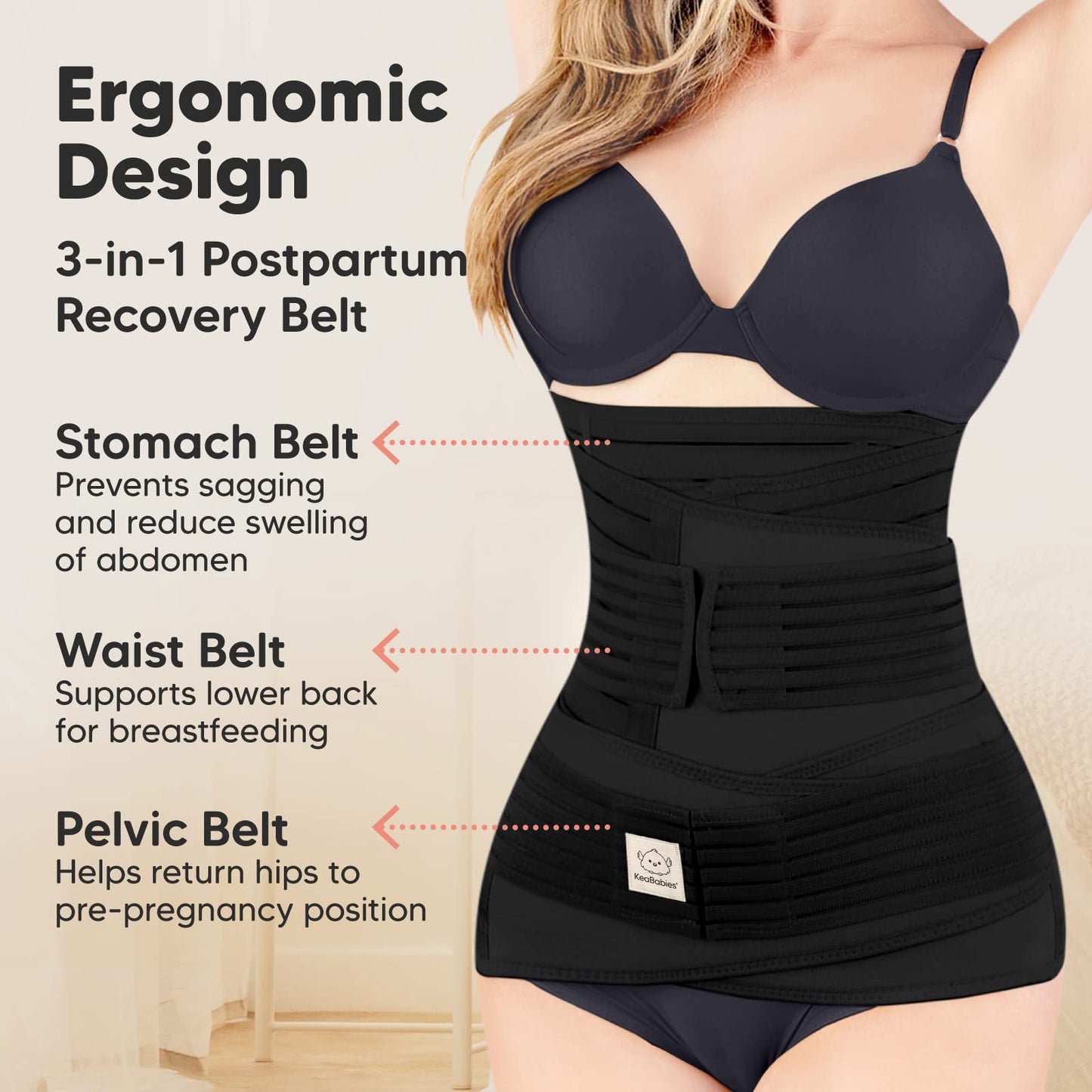 3 in 1 Postpartum Belly Support Recovery Wrap – Postpartum Belly Band, After Birth Brace, Slimming Girdles, Body Shaper Waist Shapewear, Post Surgery Pregnancy Belly Support Band (Midnight Black, M/L)