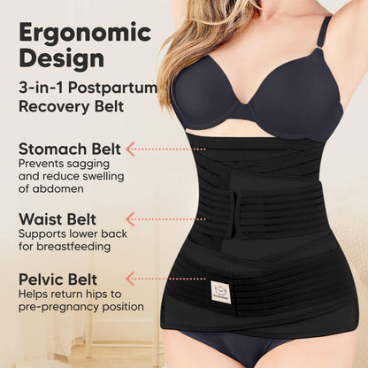 3 in 1 Postpartum Belly Support Recovery Wrap – Postpartum Belly Band, After Birth Brace, Slimming Girdles, Body Shaper Waist Shapewear, Post Surgery Pregnancy Belly Support Band (Midnight Black, M/L)