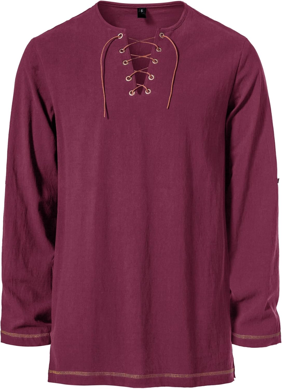 Men's Pure Cotton Vintage Lace Up Shirts for Pirate Renaissance Viking Medieval Costume Without Belt