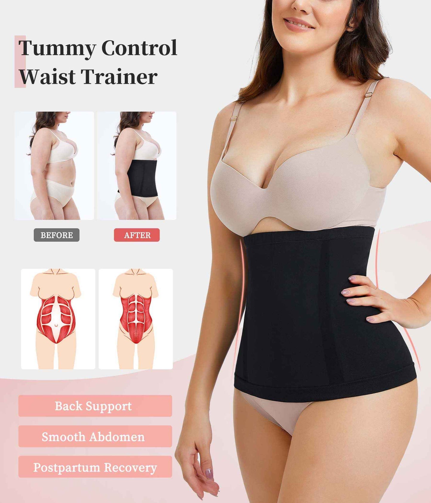 AOSBOEI Waist Trainer Shapewear Tummy Control Waist Cincher Girdle Body Shaper Postpartum Recovery Belt Belly Band Wrap