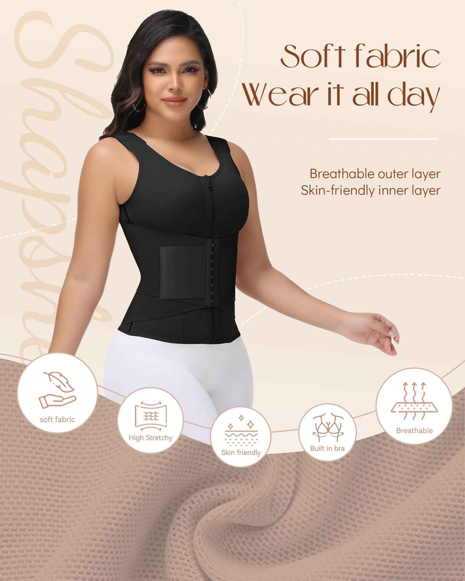SHAPSHE Waist Trainer for Women Corset Shapewear Tummy Control Postpartum Waist Cincher Body Shaper Bra with Back Support