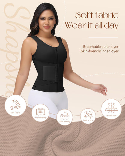 SHAPSHE Waist Trainer for Women Corset Shapewear Tummy Control Postpartum Waist Cincher Body Shaper Bra with Back Support